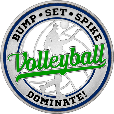 Green "Volleyball" with Navy Blue Outer Circular Borders